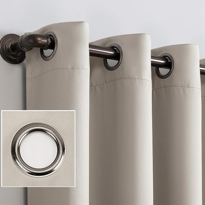 Sun Zero Nordic 2-pack Theater Grade Extreme 100% Blackout Grommet Curtain Panel Pair, 52" x 108", Stone