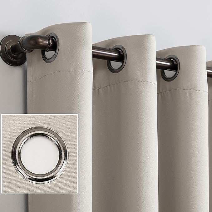 Sun Zero Nordic 2-pack Theater Grade Extreme Total Blackout Grommet Curtain Panel Pair, 52" x 63", Stone (Pack of 1)