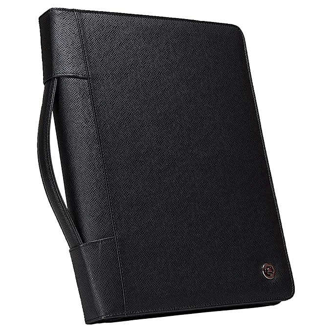 Case-it Executive Zipper Padfolio with Removable 3-Ring Binder and Letter Size Writing Pad, Pebbled Faux Leather Black (PAD-40) (Pack of 6)