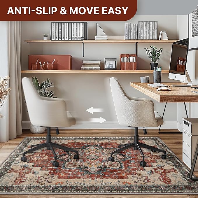 30"x48" Office Chair Mat for Hardwood Tile Floor, Under Desk Carpet Protector for Rolling Computer Chair Mat, Machine Washable Area Rug, Anti-Slip 1/5" Thick Low Pile Thin Vinyl Floor Mat, Annatto