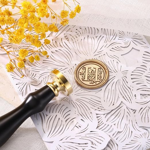 Yoption Traditional Initial Alphabet Wax Seal Stamp with 120 Antique Gold Wax Seal Beads Kit for Wedding Engagement Party Invitation Envelope Christmas Gift Wrap - Letter H