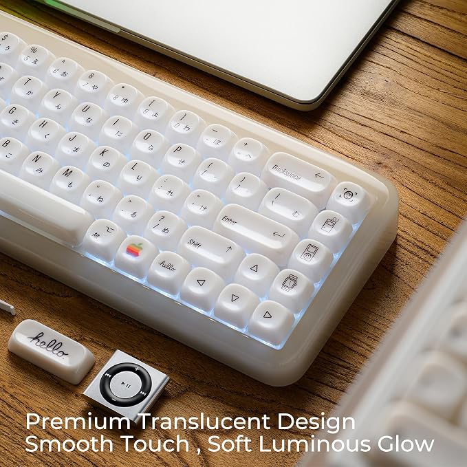 OHY Japanese Keycaps,XVX MOA Profile Minimalist Mac Style Keycap Set, Custom Cute Ceramic-Textured Keycaps for MX Switches Mechanical Keyboard-White Chocolate （Only Keycaps）