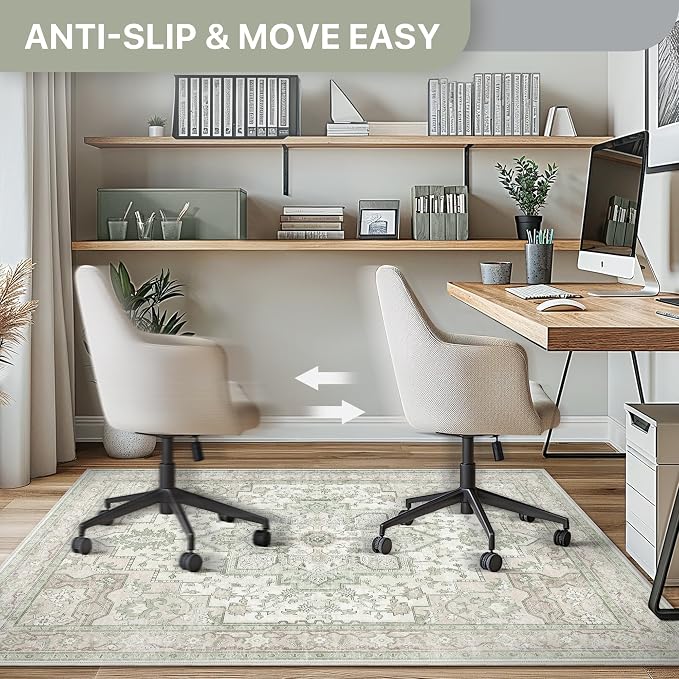 36"x60" Office Chair Mat for Hardwood Tile Floor, Under Desk Carpet Protector for Rolling Computer Chair Mat, Machine Washable Area Rug, Anti-Slip 1/5" Thick Low Pile Thin Vinyl Floor Mat, Mint