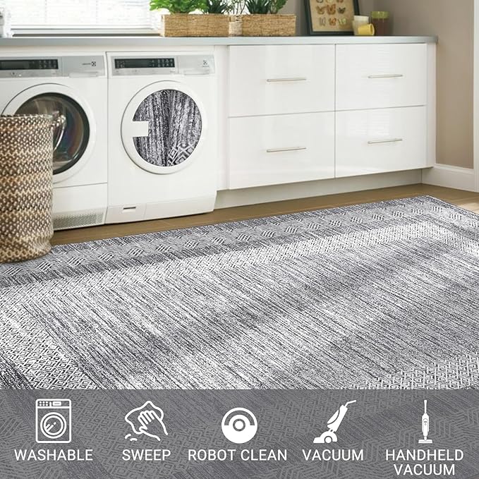 GarveeHome Modern 3x5 Neutral Area Rug Washable Non-Slip Low-Pile Indoor Rugs for Entryway Solid Blue Modern Minimalism Carpet for Bedroom Living Room Kitchen Bathroom Door Mat Grey