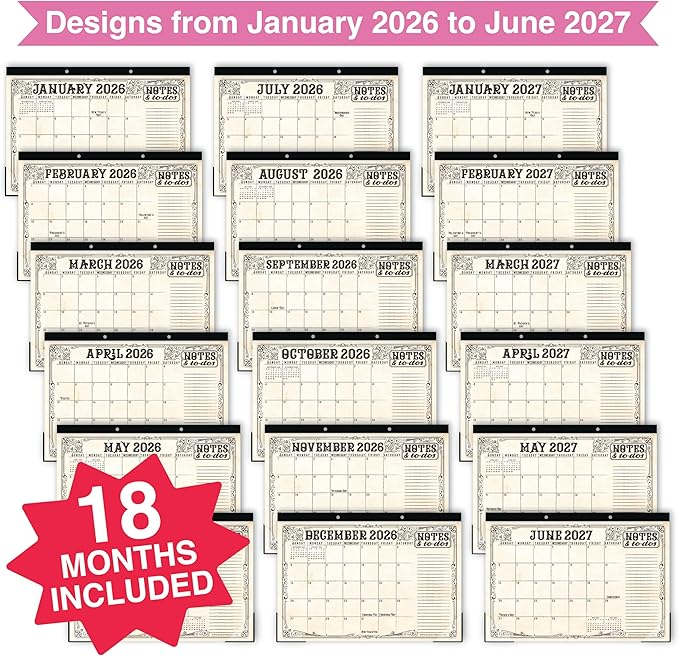 Hadley Designs Large Teacher Desk Calendar 2026-2027 - Desktop Calendar 2026, 18-Month Desk Calendars for Home, Office & Classroom, Cute Classroom Must Haves, Back to School Teacher Gifts