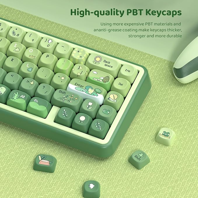 dagaladoo Matcha Green Frog Cute Keycap Set, PBT Custom Keyboard caps 60% 75% 100%,dye Sublimation,MOA Profile keycaps for Mechanical Keyboard, Compatible with ANSI/ISO,TKL, Full-Sized Layout