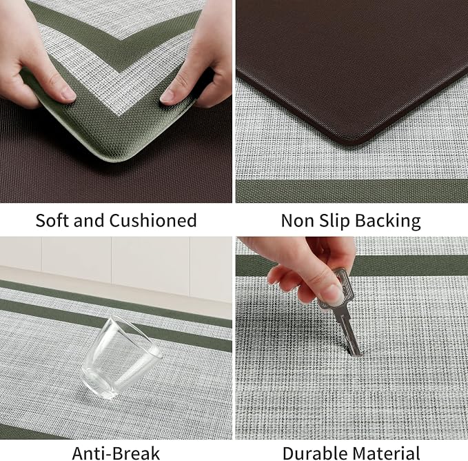 Mattitude Kitchen Mats Set of 2 Cushioned Anti-Fatigue Non-Skid Rug Sets Ergonomic Comfort Standing Mat for Kitchen, Floor, Office, Sink, Laundry,Green