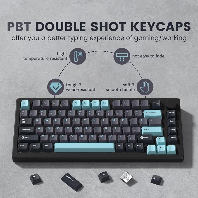 dagaladoo Keyboard keycaps Set, Double Shot PBT keycaps,Cherry Profile Custom Key caps 60 65 75 100 Percent for Cherry-mx Full Size Retro Mechanical Keyboard,Grey/Blue