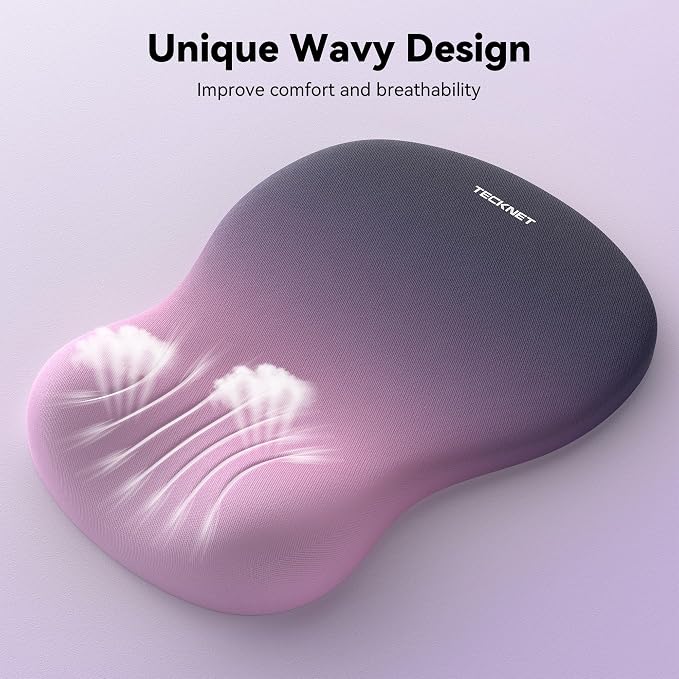 TECKNET Ergonomic Mouse Pad with Wrist Rest, Memory Foam Mousepad with Wrist Support, Smooth Surface, Middle Concave & Non-Slip Base for Laptop/PC, Pain Relief for Home Office Gaming, Gradient Purple