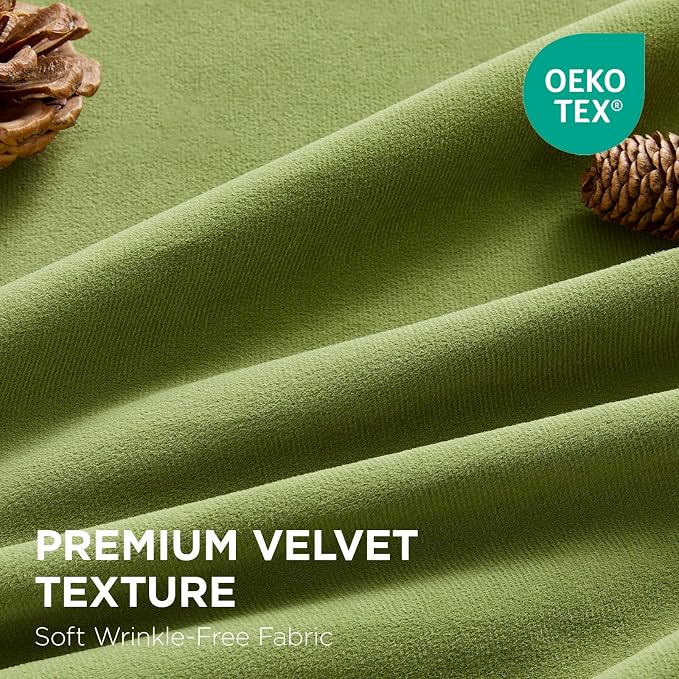 Joydeco Moss Green 100% Blackout Curtains 90 Inch 2 Panels, Luxury Thermal Green Velvet Curtains for Bedroom Living Room, Soundproof Blackout Window Drapes, Grommet Top (52W x 90L)