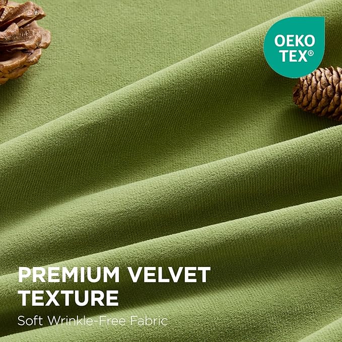 Joydeco Moss Green 100% Blackout Curtains 108 Inch 2 Panels, Luxury Thermal Green Velvet Curtains for Bedroom Living Room, Soundproof Blackout Window Drapes, Grommet Top (52W x 108L)