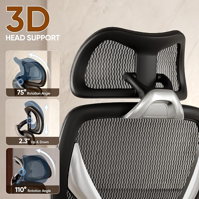 GABRYLLY Ergonomic Office Chair, Big and Tall Mesh Chair with Adjustable Lumbar Support, 5D Arms & Wide Seat, 135° Recline Home Desk Computer Chairs for Work Gaming, Heavy Duty,400LBS - Black