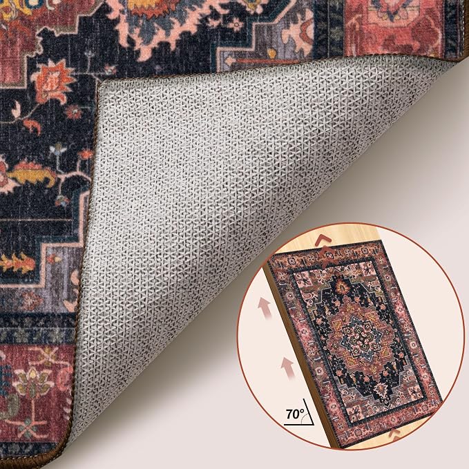 Tangsoo 2x3 Washable Rug for Entryway, Vintage Non Slip Small Area Rug, Indoor Front Door Rug, Print Door Mat Small Carpet, Soft Low Pile Rugs for Entrance Kitchen Bedroom Home Decor