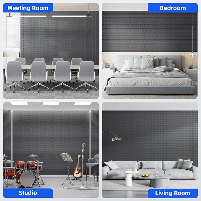 20 Pack Acoustic Panels with Self Adhesive, 12" X 12" X 0.4" High Density Sound Proof Foam Panels for Walls, Soundproof Wall Panels, Brick Sound Absorbing Panels for Home Studio Office Decor - Black