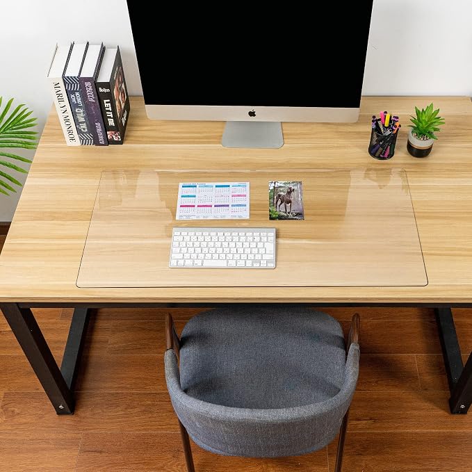 Clear Desk Mat on top of desks - 36 x 17 inches - Clear Transparent Plastic Desk Protector - Desk Writing Mat for Office and Home