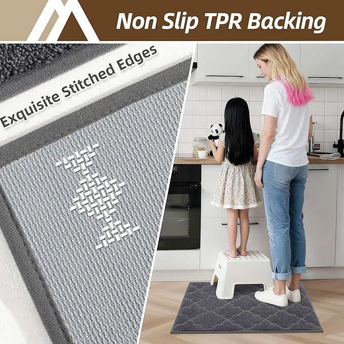 COSY HOMEER Kitchen Rugs 24"x36" Non-Slip Washable Kitchen Mats for Floor Absorbent Kitchen Carpet Soft Rugs for Kitchen,Sink Mat,Entrance,Area Rug,Dark Grey