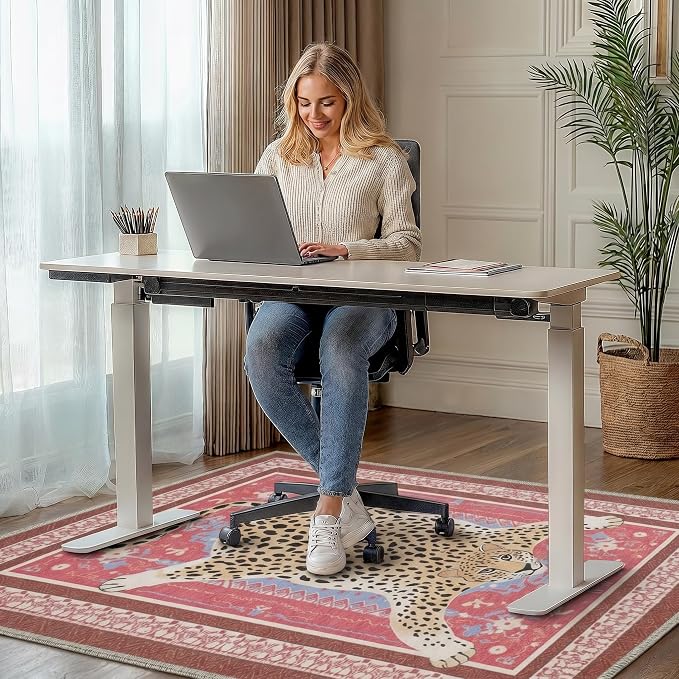 48"x60" Office Chair Mat for Hardwood Tile Floor, Under Desk Carpet Protector for Rolling Computer Chair Mat, Machine Washable Area Rug, Anti-Slip 1/5" Thick Low Pile Thin Floor Mat, Desert Green