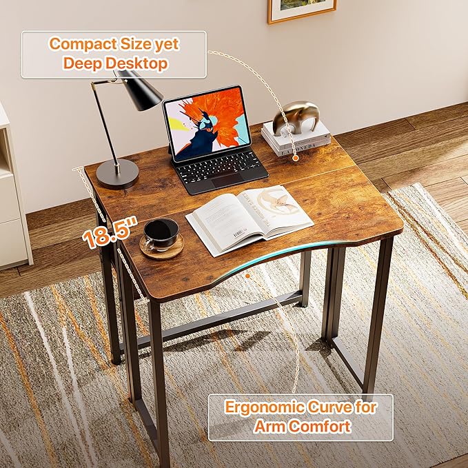 Huuger Folding Desk with Storage Shelf, 23.6 Inch Foldable Computer Table for Small Spaces, Space Saving Sofa Table for Couch, Writing Work Office Computer Desk, Easy to Fold, Rustic Brown