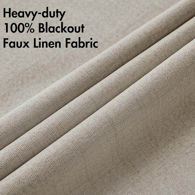MIULEE 100% Blackout Linen Textured Curtains for Bedroom Solid Thermal Insulated Pebble Taupe Grommet Room Darkening Curtains & Drapes Luxury Decor for Living Room 52 x 45 Inch (2 Panels)