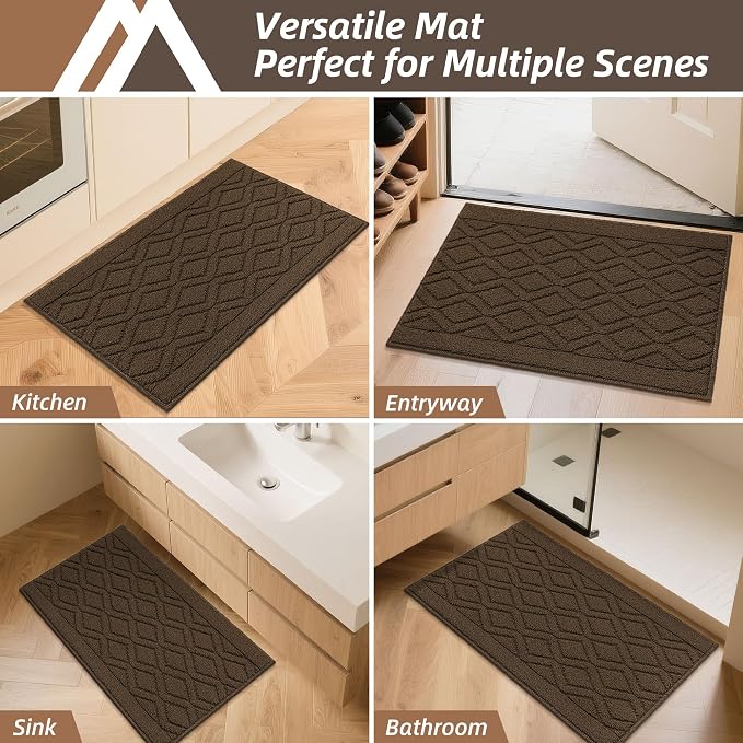 COSY HOMEER-Kitchen-Rugs-and-Mats 20"x32" Non Slip Kitchen Mats for Floor Absorbent Kitchen Rug Washable Kitchen Standing Floor Mat for Sink Mat,Throw Rug,Entry,Laundry,Brown