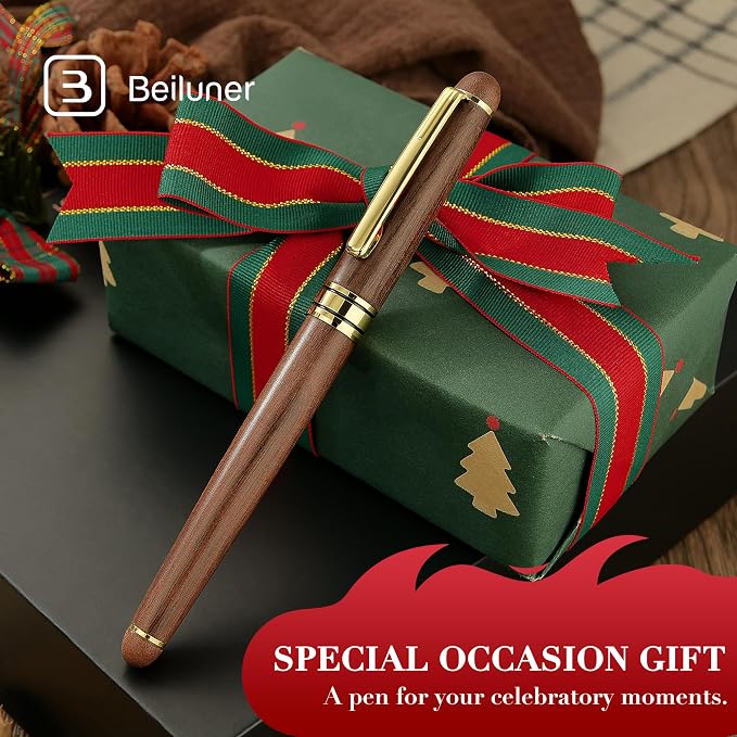 BEILUNER Luxury Wood Ballpoint Pen Writing Set,Walnut-Elegant Fancy Nice Gift Pen Set for Signature Executive Premium Office Fancy Nice Supplies - Gift Boxed with Extra Refills (Black)
