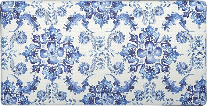 J&V TEXTILES Anti Fatigue Kitchen Mat for Floor, Embossed Themed Cushioned Kitchen Runner Rug Mat, Non Slip, Easy Wipe Clean, 1/2 Inch Thick (20x39 inches, Poppy Sketch Tile)