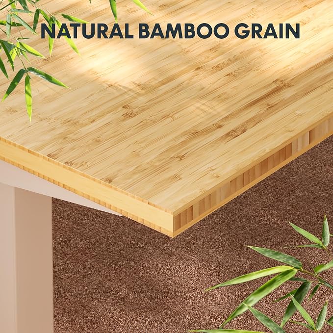 FLEXISPOT 55" x 28" Solid Bamboo Standing Desk, Black Frame | Real Bamboo Desktop with Natural Grain, Durable & Sustainable, 176 LBS Capacity, Home Office and Multi-Monitor Setups