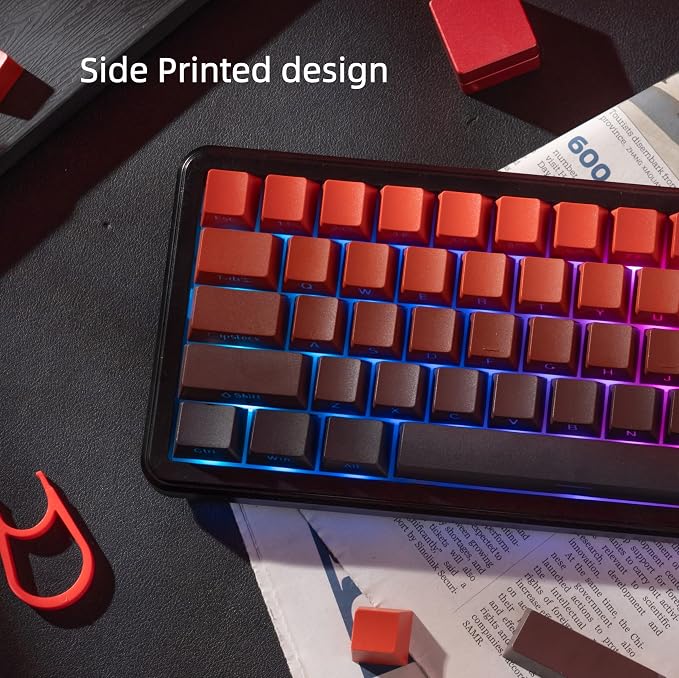 dagaladoo Double Shot PBT Keycaps Set, Shine Through Keyboard keycaps,Side Printed Custom Key caps 60% 75% 100%,OEM Profile Japanese keycap for Mechanical Keyboard MX Switch,Black/red