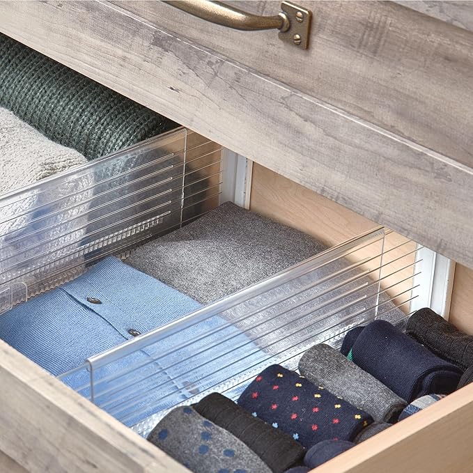 iDesign Expandable Deep Drawer Dividers for Kitchen, Dresser, or Desk Drawers - Set of 2 - Clear