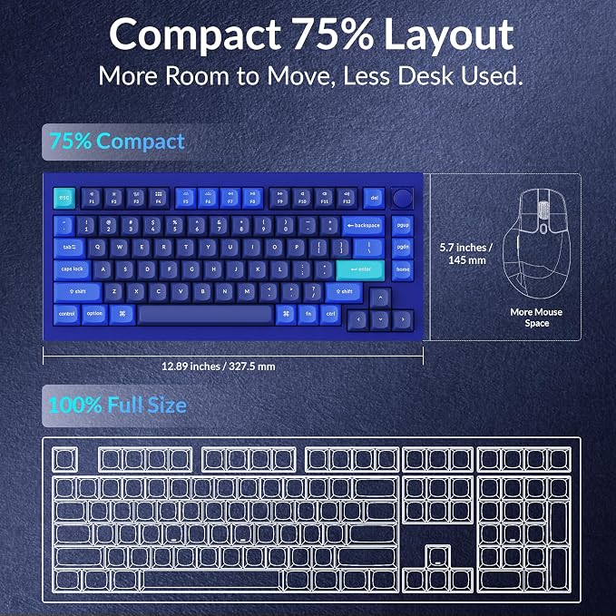 Keychron Q1 RGB Wired Custom Mechanical Keyboard Knob Version, 75% Layout QMK/VIA Programmable with Hot-swappable Gateron G Pro Red Switch Double Gasket Compatible with Mac Windows Linux (Blue)