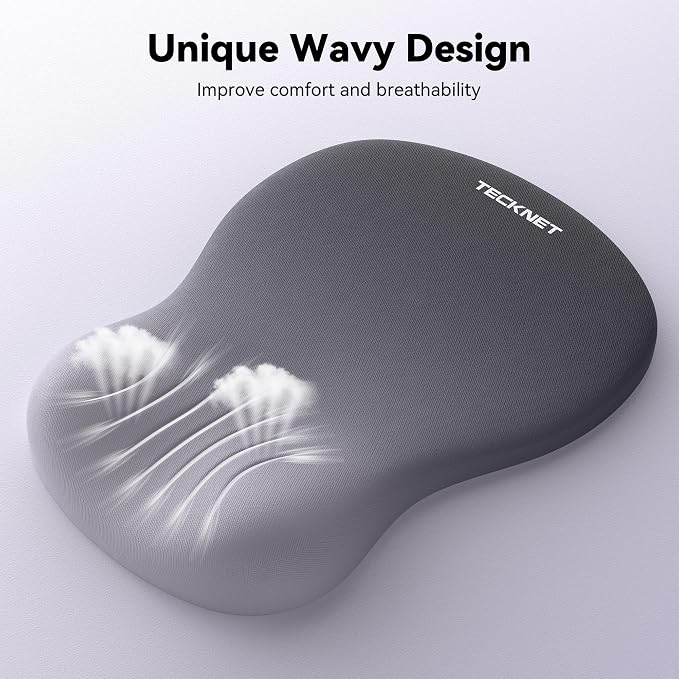 TECKNET Ergonomic Mouse Pad with Wrist Rest, Memory Foam Mousepad with Wrist Support, Smooth Surface, Middle Concave & Non-Slip Base for Laptop/PC, Pain Relief for Home Office Gaming, Gray