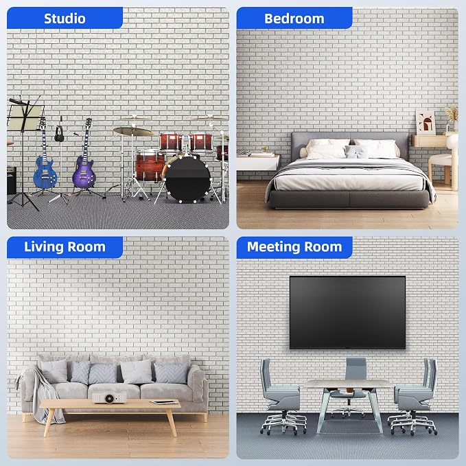 20 Pack Acoustic Panels with Self Adhesive, 12" X 12" X 0.4" High Density Sound Proof Foam Panels for Walls, Soundproof Wall Panels, Brick Sound Absorbing Panels for Home Studio Office Decor - Ivory
