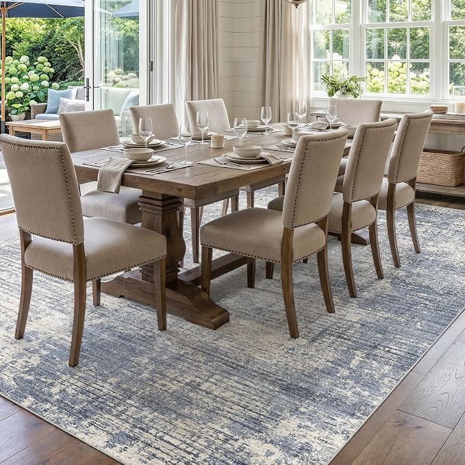 7x10 Washable Area Rug: Large Soft Indoor Neutral Living Room Rug Non Slip Low Pile Carpet Soft Stain Resistant Floor Rug for Bedroom Dining Room Home Office Indoor Home Decor (Blue Gray,7x10)