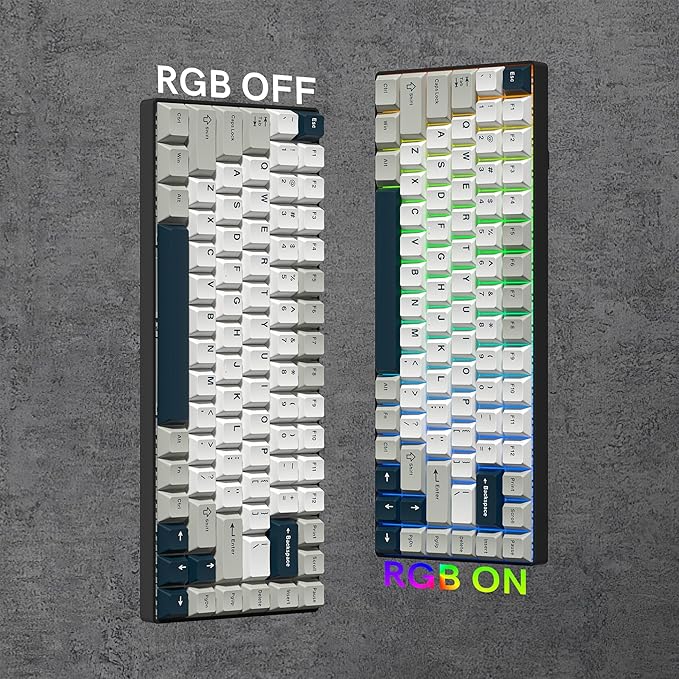 PBT Keycaps Set, Doubleshot 137 Key Caps,Cherry Profile Custom Keycap for 61/64/68/84/87/100/104/108 Mechanical Keyboard, Compatiability for 60 65 75 100 Percent Keyboads (White Grey Blue)
