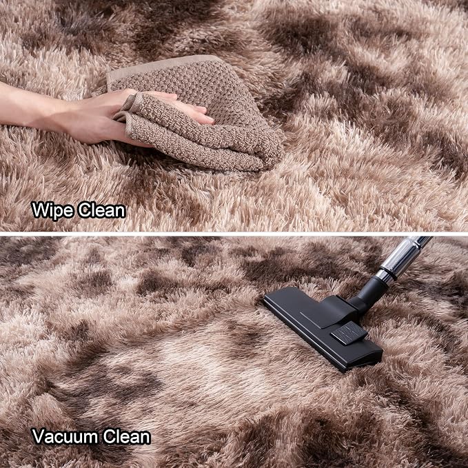 Awaytail 8x10 Shag Area Rug - Fluffy Fuzzy Nursery Kids Girls Room Rug - Soft Plush Furry Bedside Carpet- Tie-Dyed Brown