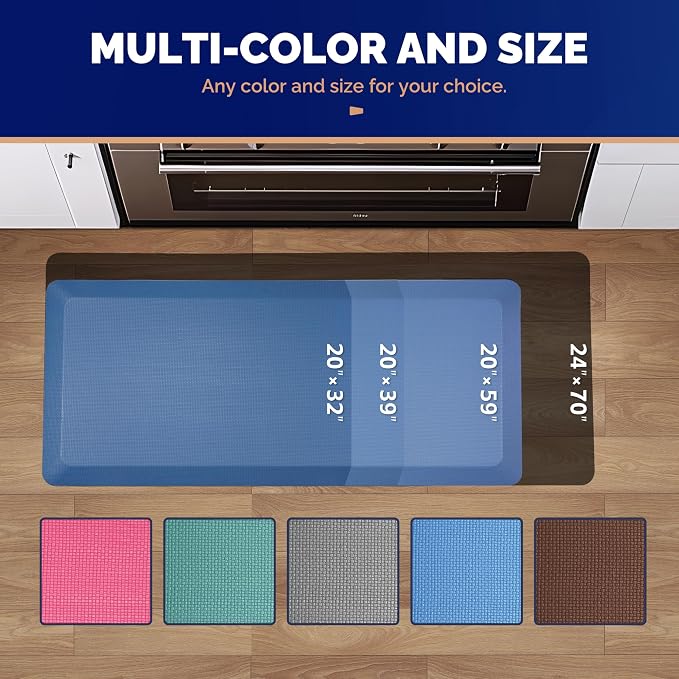 FEATOL Anti Fatigue Mat for Standing, 9/10 Extra Thick Ergonomic Standing Desk Mat, Comfort Memory Foam Standing Mat at Home,Office All Day (20" x 39", Blue, 1PC)