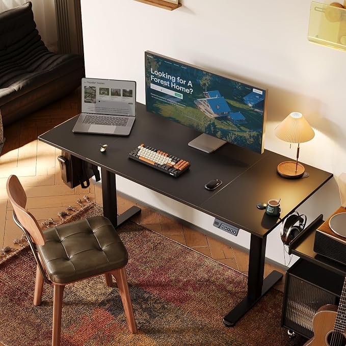 INNOVAR Electric Standing Desk, Adjustable Height Stand up Desks, 48 x 24 Inches Sit Stand up Desk for Home Office Computing, 3-Preset Memory Height Ergonomic Rising Desks, Black