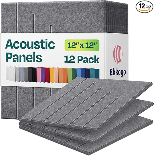Acoustic Panels 12-Pack Soundproof Wall Panels 12"x12"x0.4" Decorative Sound Dampening for Your Home, Office, Studio, Bedroom & More with Unique LineWave Carving [Pebble Gray]