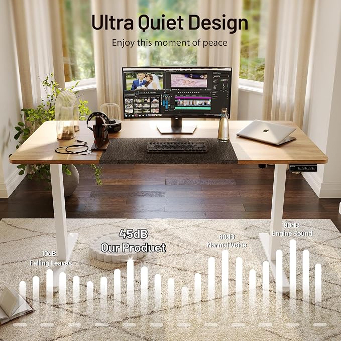 Monomi Electric Standing Desk 55”x24”, Height Adjustable Desk with Wheels | Sit Stand Up Desk for Home Office,Ergonomic Computer desk with Memory Preset and Anti-Collision,Headphone Hook, Natural