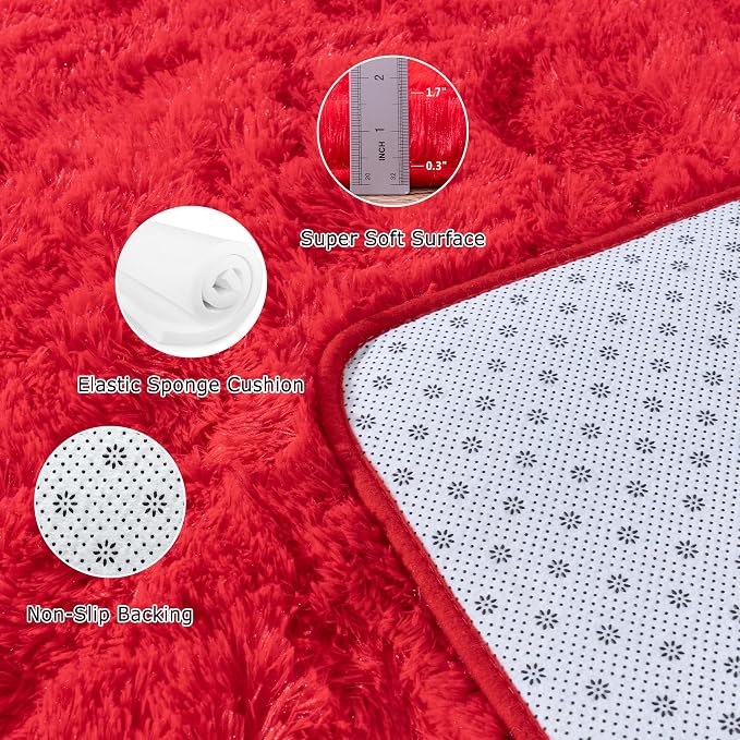 Awaytail Area Rug 6x9 for Living Room Anti Slip - Fluffy Rug for Bedroom Washable - 6 by 9 Carpet Fuzzy Rugs Indoor Red