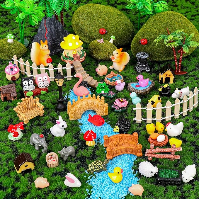 160 Pcs Fairy Garden Accessories Miniature Resin Animals Tiny Fairy House Figurines Fairy Garden Ornament Kit for DIY Crafts Micro Landscape Dollhouse Mini Scene Garden Outdoor Decor