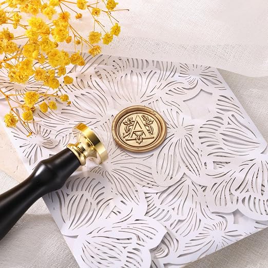 Yoption Traditional Initial Alphabet Wax Seal Stamp with Antique Gold Wax Seal Beads Kit for Wedding Engagement Party Invitation Envelope Christmas Gift Wrap - Letter A