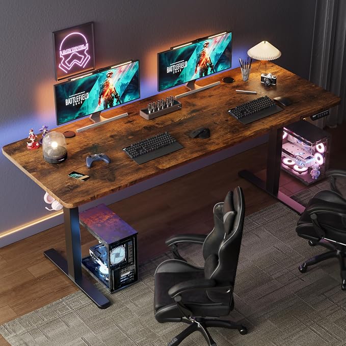 Monomi Large Electric Standing Desk 79" - Height Adjustable Sit Stand Desk with 178 lbs Load Capacity, 3 Memory Presets, Quiet Motor & Anti-Collision for Home Office (Rustic Brown)