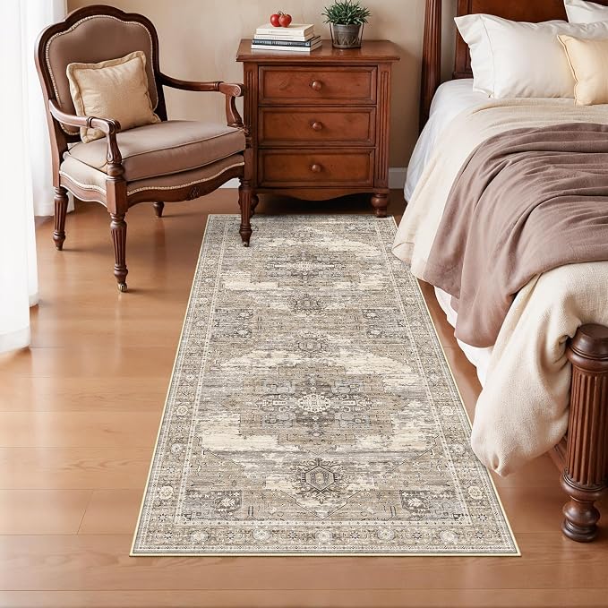 RUUGME Washable 3X6 Runner Rug - Soft Ultra Thin Easy to Clean Runner for Housewife Aged 35-44 - Perfect for Entryway/Hallway/Kitchen/Balcony Vintage Boho Rug 3x6 Beige