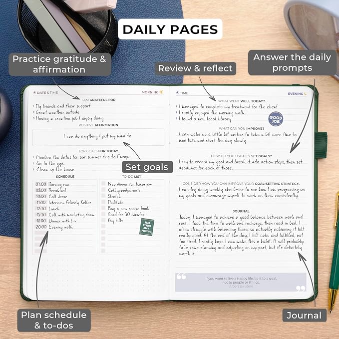 Clever Fox Self Mastery Journal – Guided Daily Reflection & Self Improvement Journal with Prompts – Journaling Notebook for Women & Men (Forest Green)