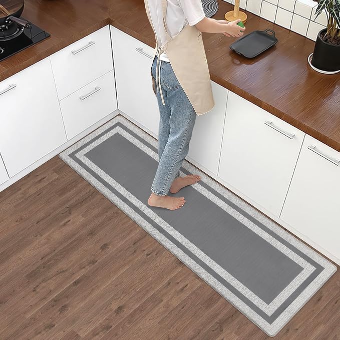 Kitchen Mats Cushioned Anti Fatigue Kitchen Mats for Floor Waterproof Non-Skid Ergonomic Comfort Memory Foam Rugs Kitchen Runner Rug for Kitchen, Home, Office, Sink, Stove 17.3"x59" Grey