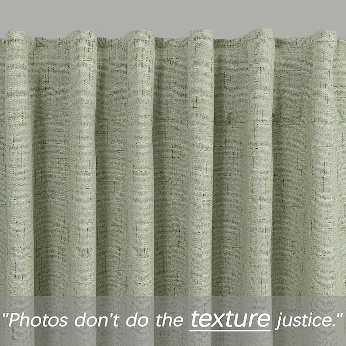 KOUFALL Sage Green Blackout 90 Inch Length for Bedroom, Linen Black Out Curtains Pleated Thermal Darkening Light Blocking Boho Farmhouse Cottage Core Soundproof Curtains for Office Window Living Room