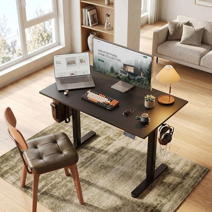 Claiks Electric Standing Desk 48x24 Inch Adjustable Desk, Black | 156lbs weight capacity, 3 memory presets, industrial steel frame, cable management hub, adjustable height , easy assembly