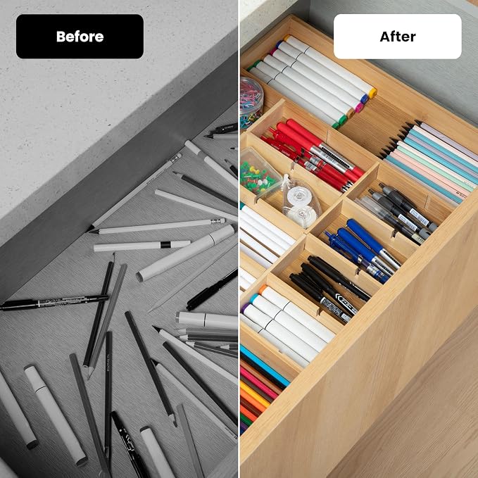 Talented Kitchen Expandable Silverware Drawer Organizer - Adjustable Bamboo Dividers for Cutlery & Utensils, Removable Sections, Space-Saving Kitchen Drawer Storage, Versatile, Durable, Natural Finish