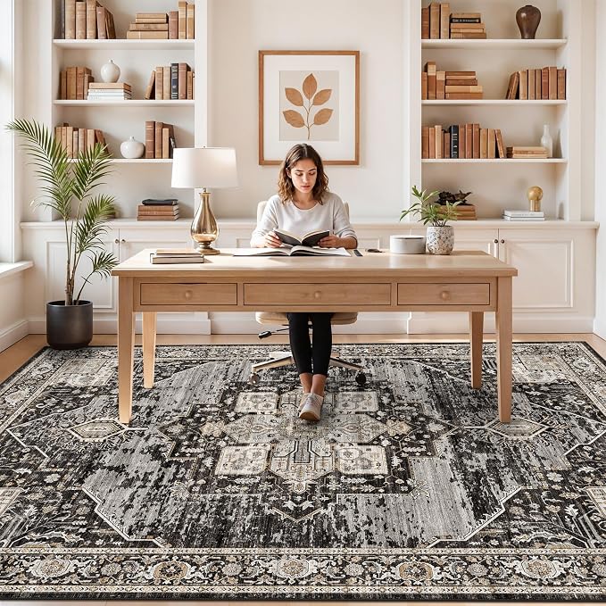 RUUGME 5x8 Rugs Boho - Area Rugs for Living Room/Bedroom/Dining Room - Washable Soft -Ideal Size for Placing Under Queen-Size Bed Sofas-Perfect for Apartments & Small Spaces 5x8 Black